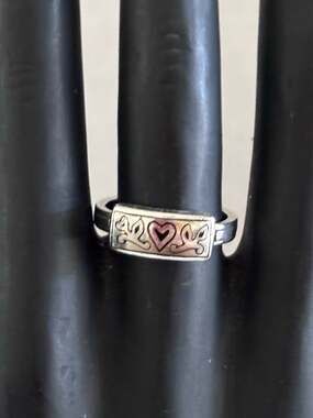 Brighton Sterling Silver Carved Flower Hearts Panel Band Ring 925 Sz: 8.5